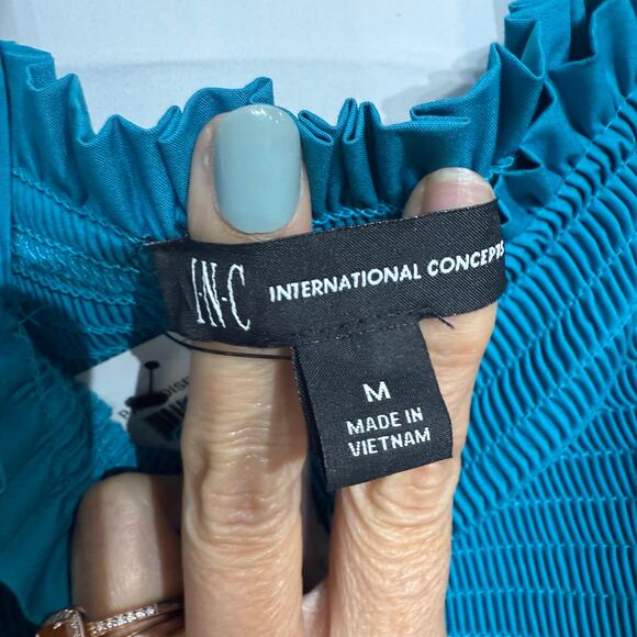 INC International Concepts Teal Smocked Peplum Top Sz M NWT - Picture 5 of 13